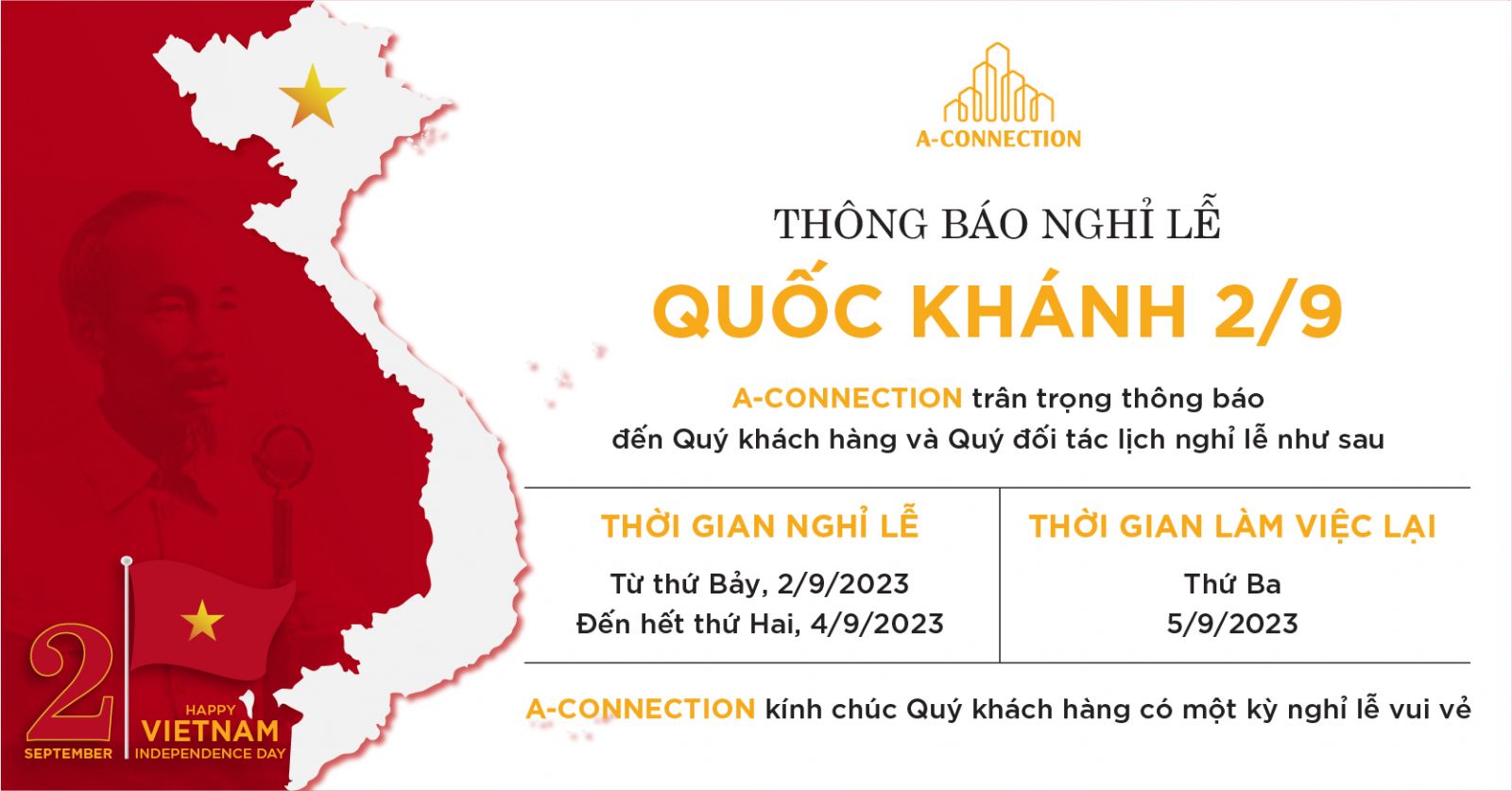 Thông báo lịch nghỉ lễ Quốc Khánh 2/9